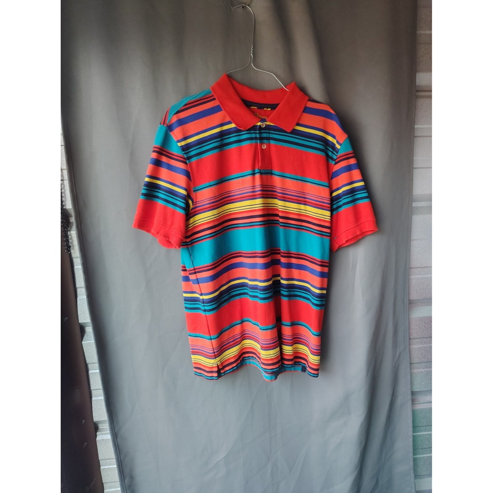 Club Room The Estate Polo Mens Large‎ Red Multi Stripe Short Sleeve Pique Shirt